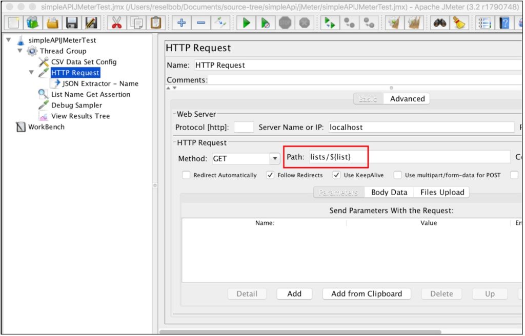 A screenshot showing that a variable in JMeter might be declared anywhere in the project, explicitly or implicitly.